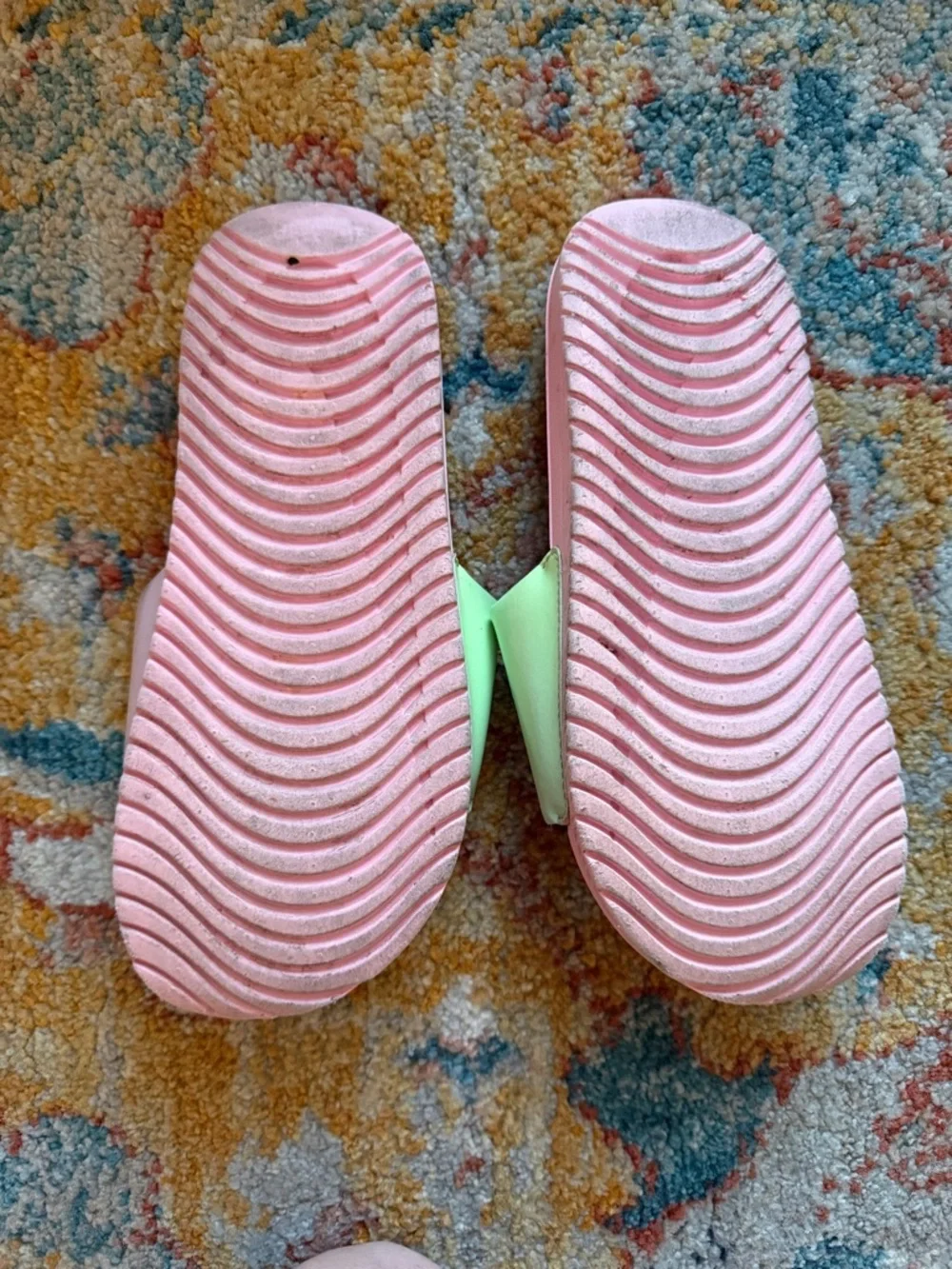 Nike 5Y Well-loved Pastel Pink and Iridescent Slide Sandals